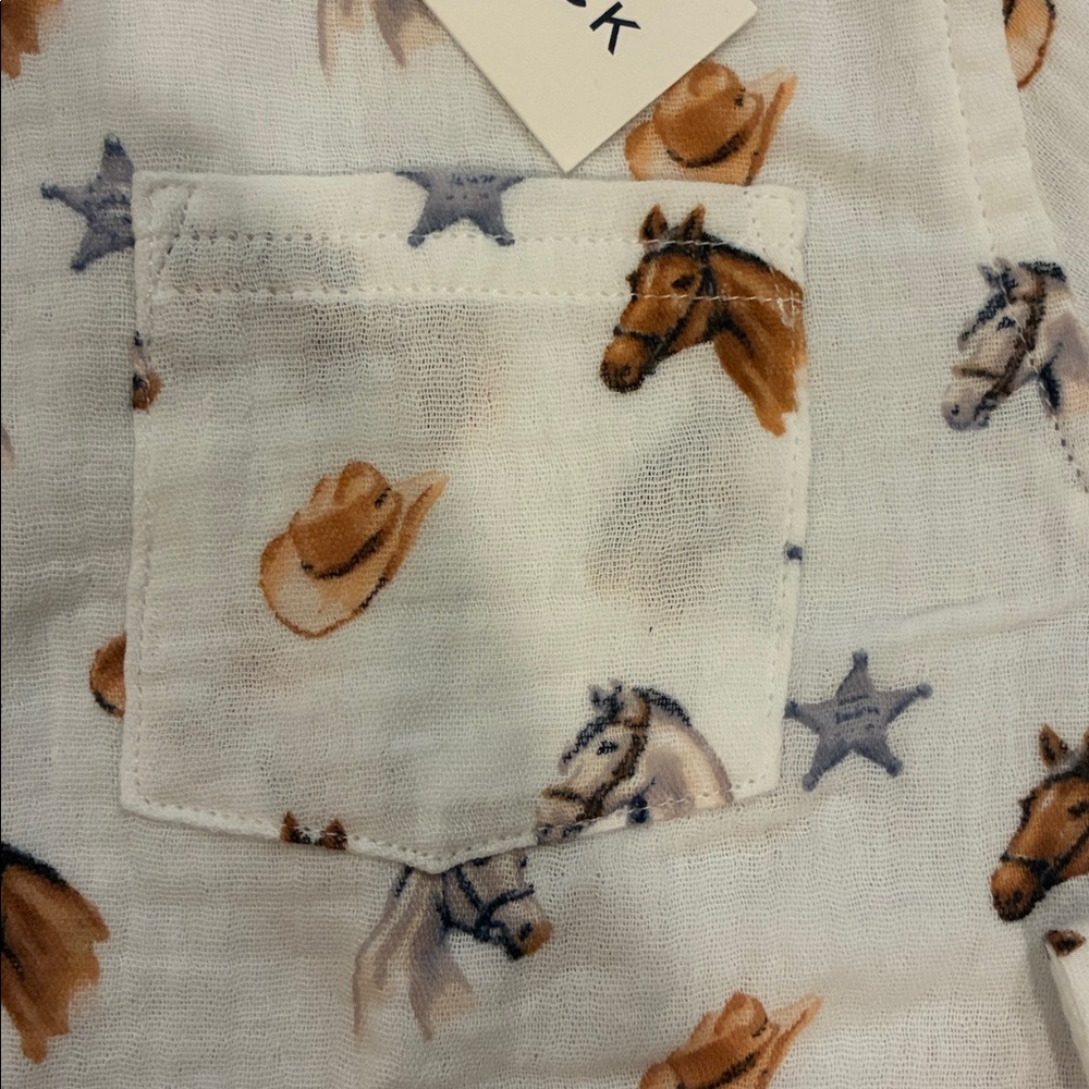 NWT- Janie and Jack Cowboy and Star Print Shirt - Cream and Brown - Picture 3 of 6